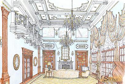 Luxurious palace in classical style with a lake