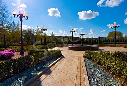 Luxurious palace in classical style with a lake