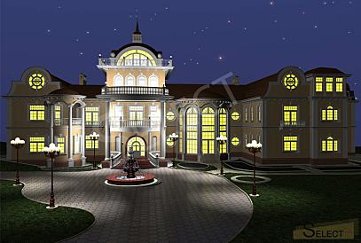 Luxurious palace in classical style with a lake